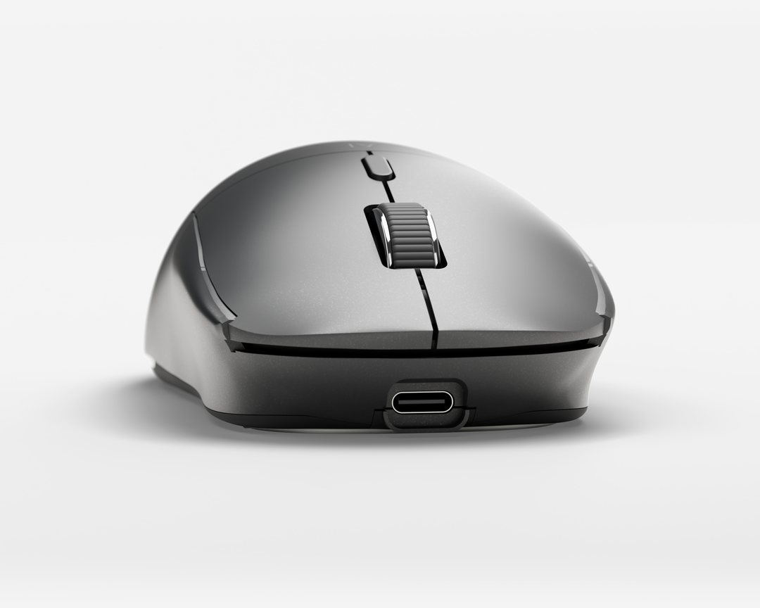 Jethro in black, from the front, with the USB-C port