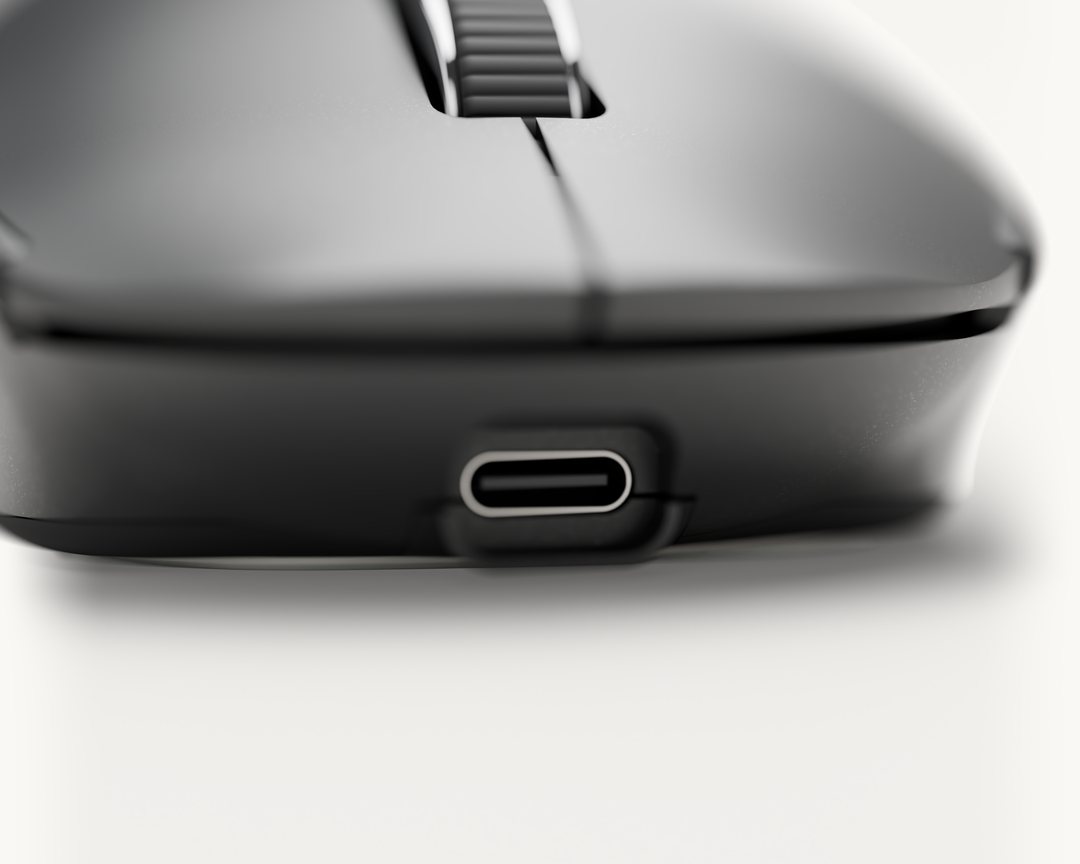 Close-up of the USB-C port, in black