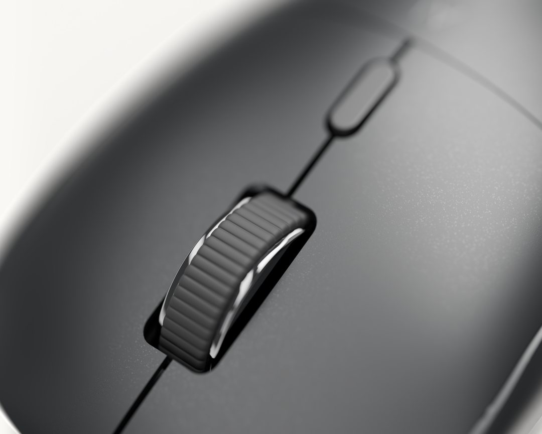 Close-up of the scroll wheel, in black